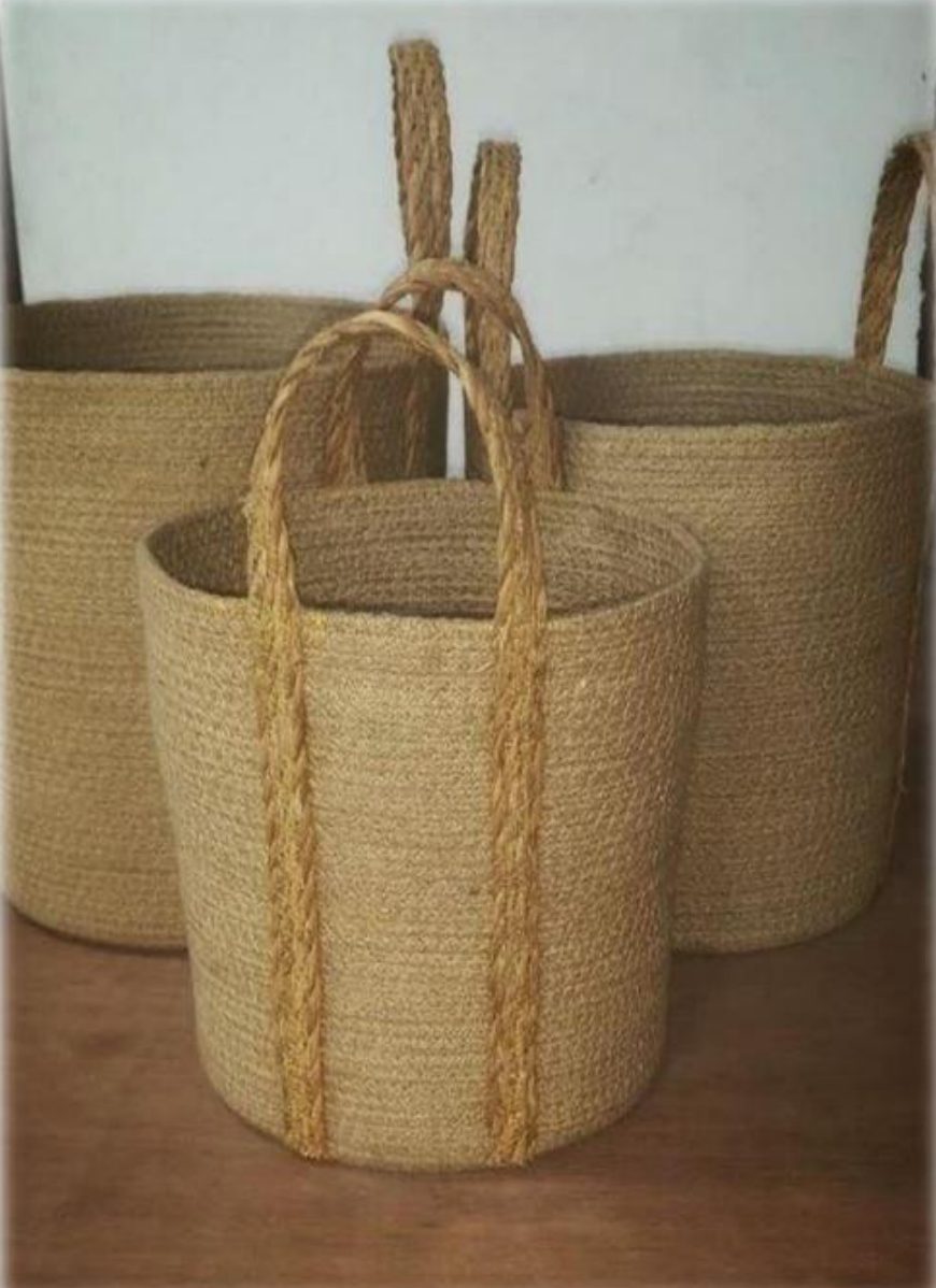Set of three natural jute baskets